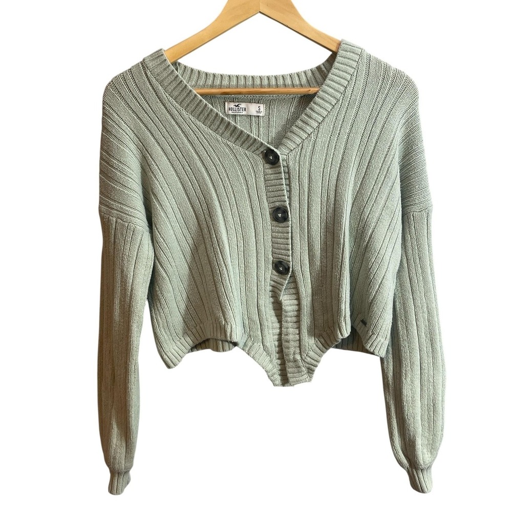 Hollister Womens Small Cropped Sweater Sage Green Y2K Preppy Casual Fall Coastal